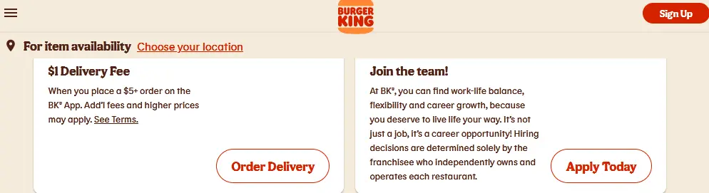 Burger King Job application