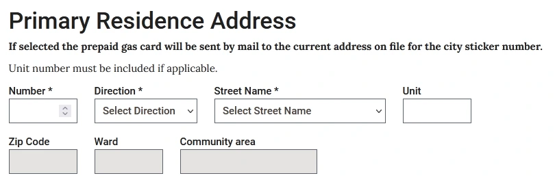 Chicago Gas card primary-address