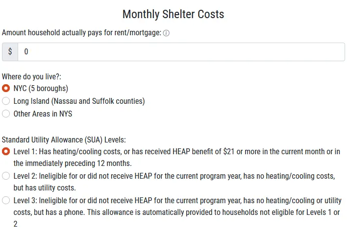 Shelter costs calculator