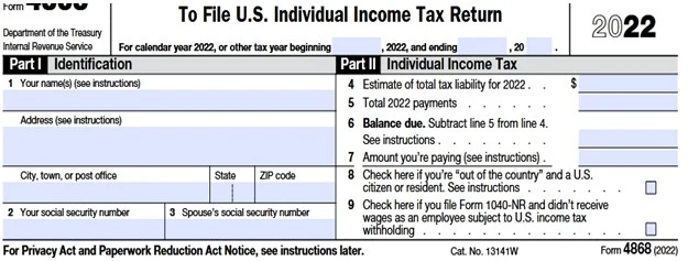 Tax extension form