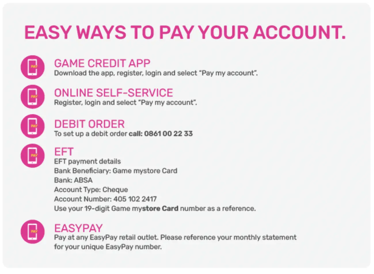 game account pay your account